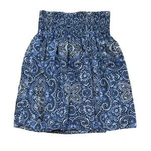 White House Black Market Blue Paisley Smocked Waist Mini Skirt Womens XXS